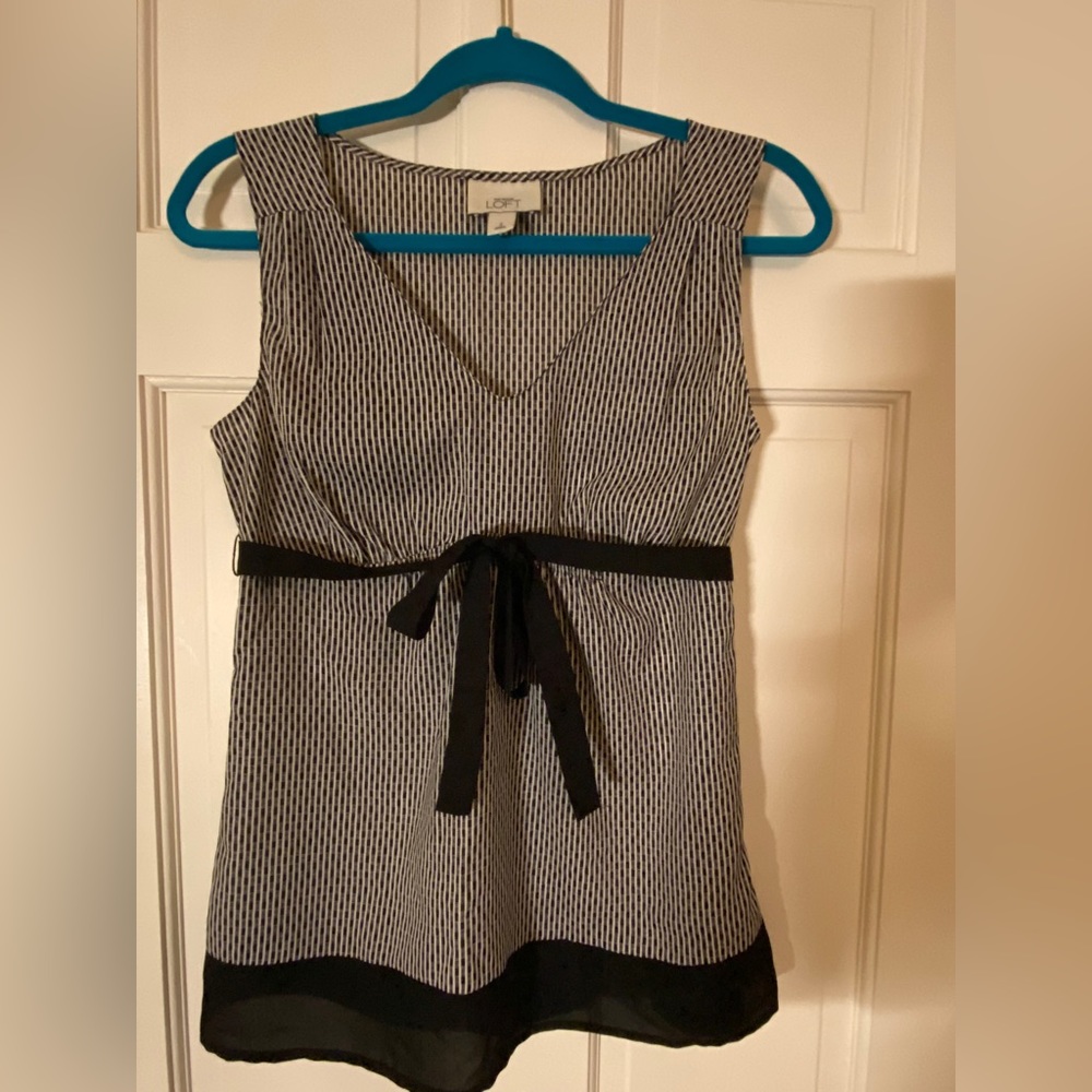 LOFT black and white tank top with front tie, size 2